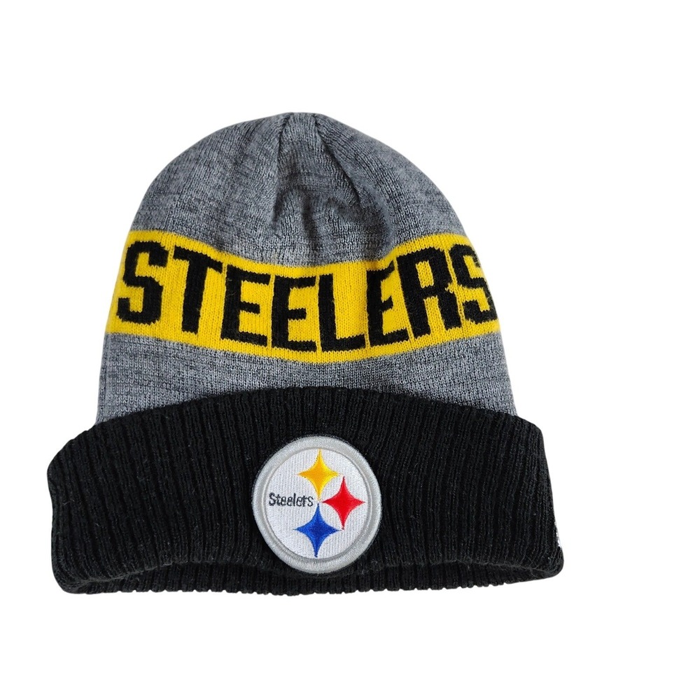 New Era Pittsburgh Steelers Beanie Knit Hat Gray Black Yellow OS NFL, Football